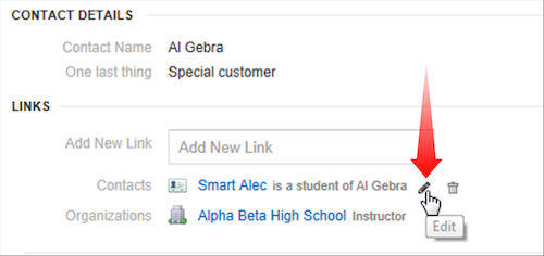 In CRM records, you can add links to organizations and people your customers are connected to.
