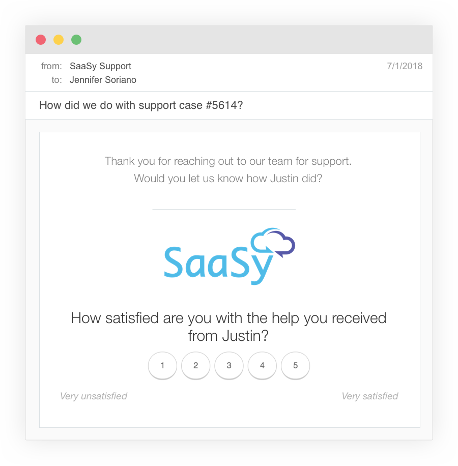 CSAT Email survey customized with agent name and case number